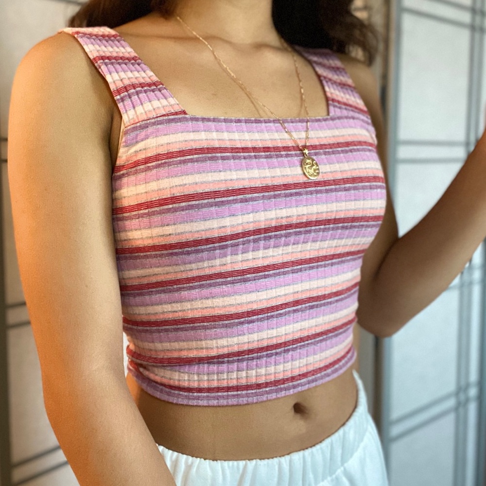American Eagle Striped Square Neck Tank Top